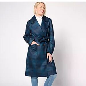 Women's Blue Plaid Belted Coat